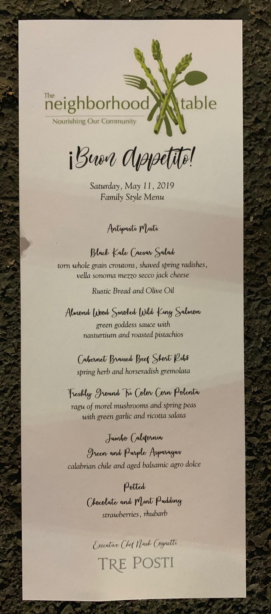 2019 St. Helena Neighborhood Table Dinner Dinner Manu